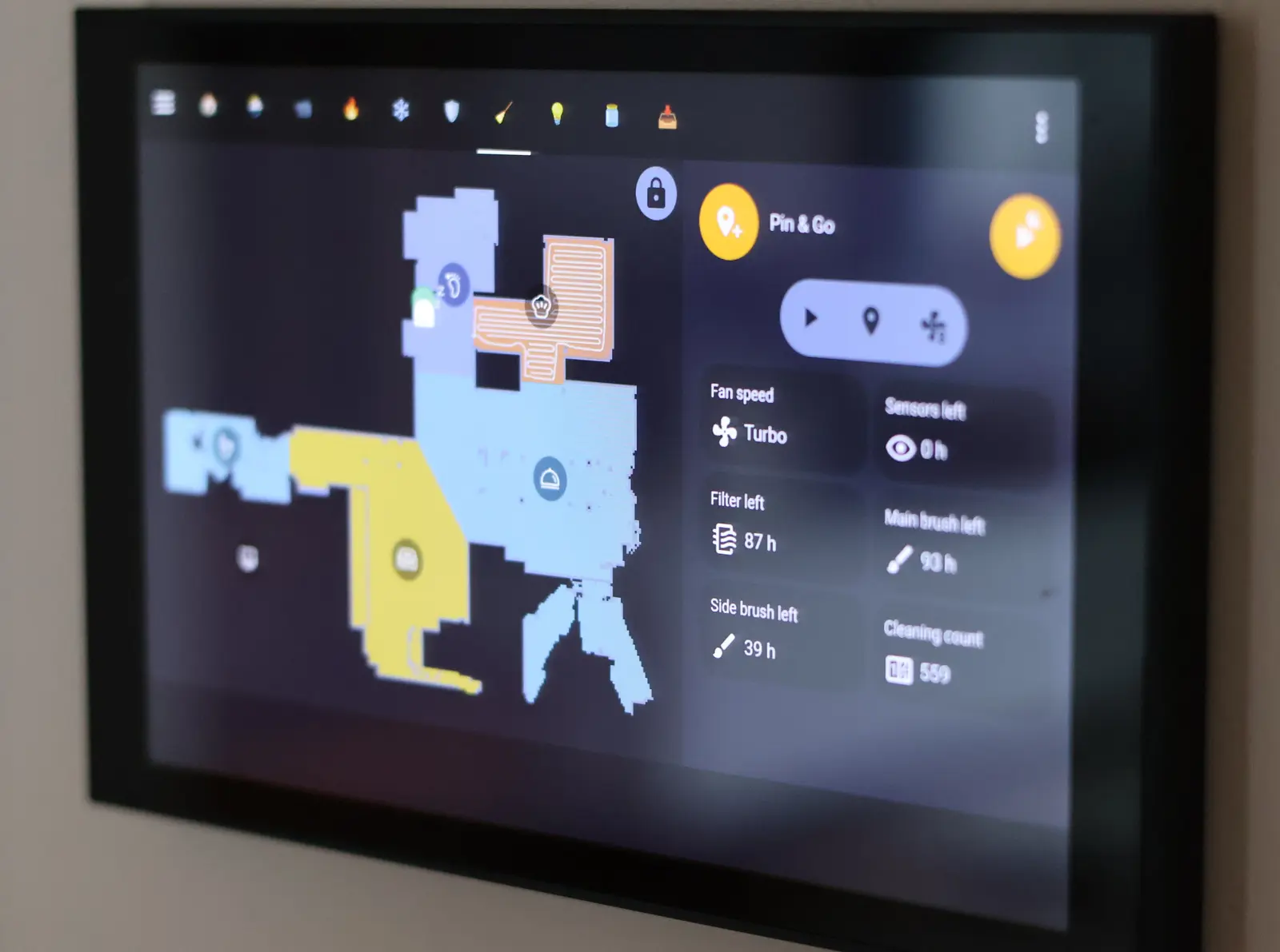Wallpanel S8 with a Home Assistant view on screen