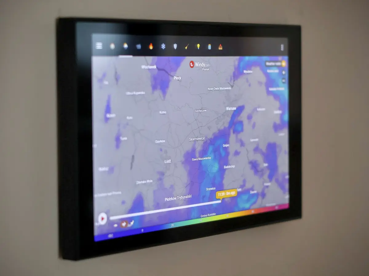 Wallpanel S8 showing a Windy weather view